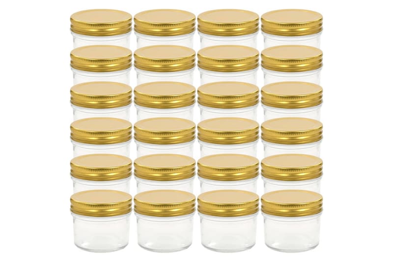 Syltburkar i glas med guldfärgade lock 24 st 110 ml - Guld - Kök & hushåll - Matlagning & bakning - Köksredskap & kökstillbehör - Flaskor & burkar
