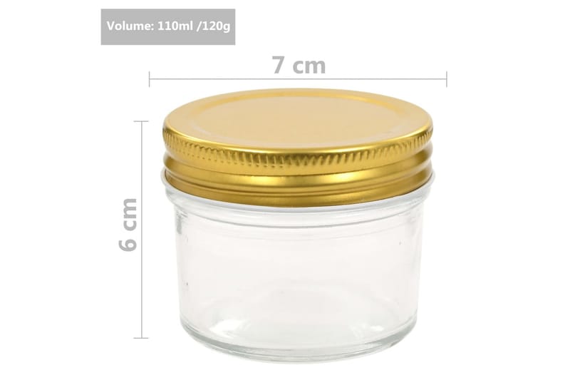 Syltburkar i glas med guldfärgade lock 24 st 110 ml - Guld - Kök & hushåll - Matlagning & bakning - Köksredskap & kökstillbehör - Flaskor & burkar
