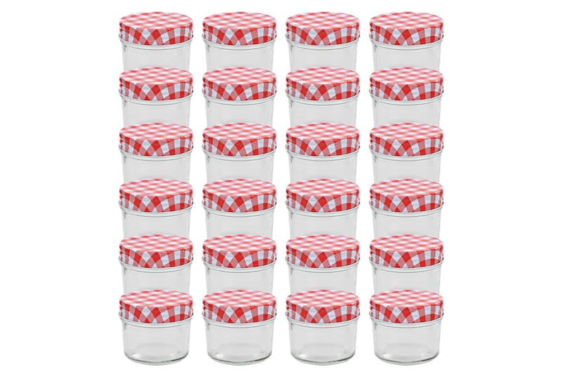Syltburkar i glas med vita och röda lock 24 st 110 ml - Röd - Kök & hushåll - Matlagning & bakning - Köksredskap & kökstillbehör - Flaskor & burkar