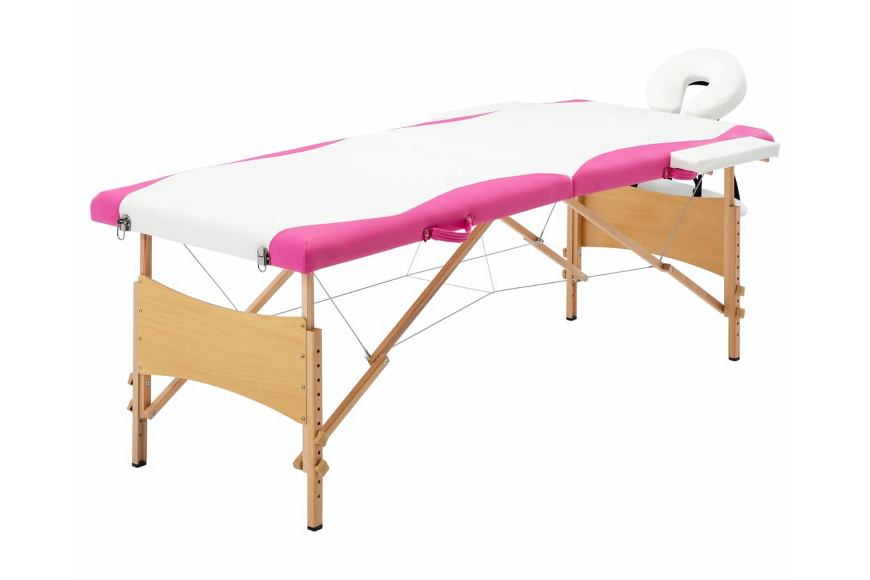 Hopfällbar massagebänk 2 sektioner trä vit och rosa – Vit