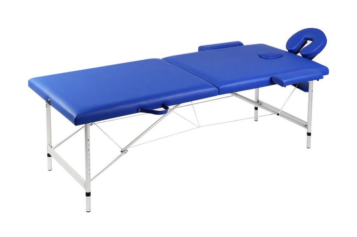 Hopfällbar massagebänk med 2 sektioner aluminium blå - Massagebänk & massagebord
