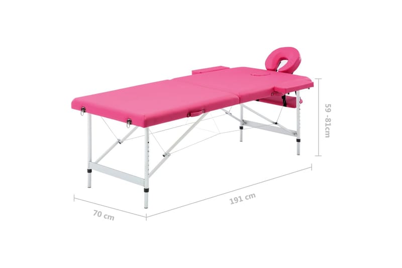 Hopfällbar massagebänk 2 sektioner aluminium rosa - Rosa - Massagebänk & massagebord