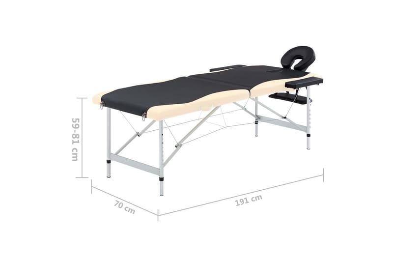 Hopfällbar massagebänk 2 sektioner aluminium svart och beige - Svart - Kök & hushåll - Personvård & hälsa - Massage & välbefinnande - Massagebänk & massagebord
