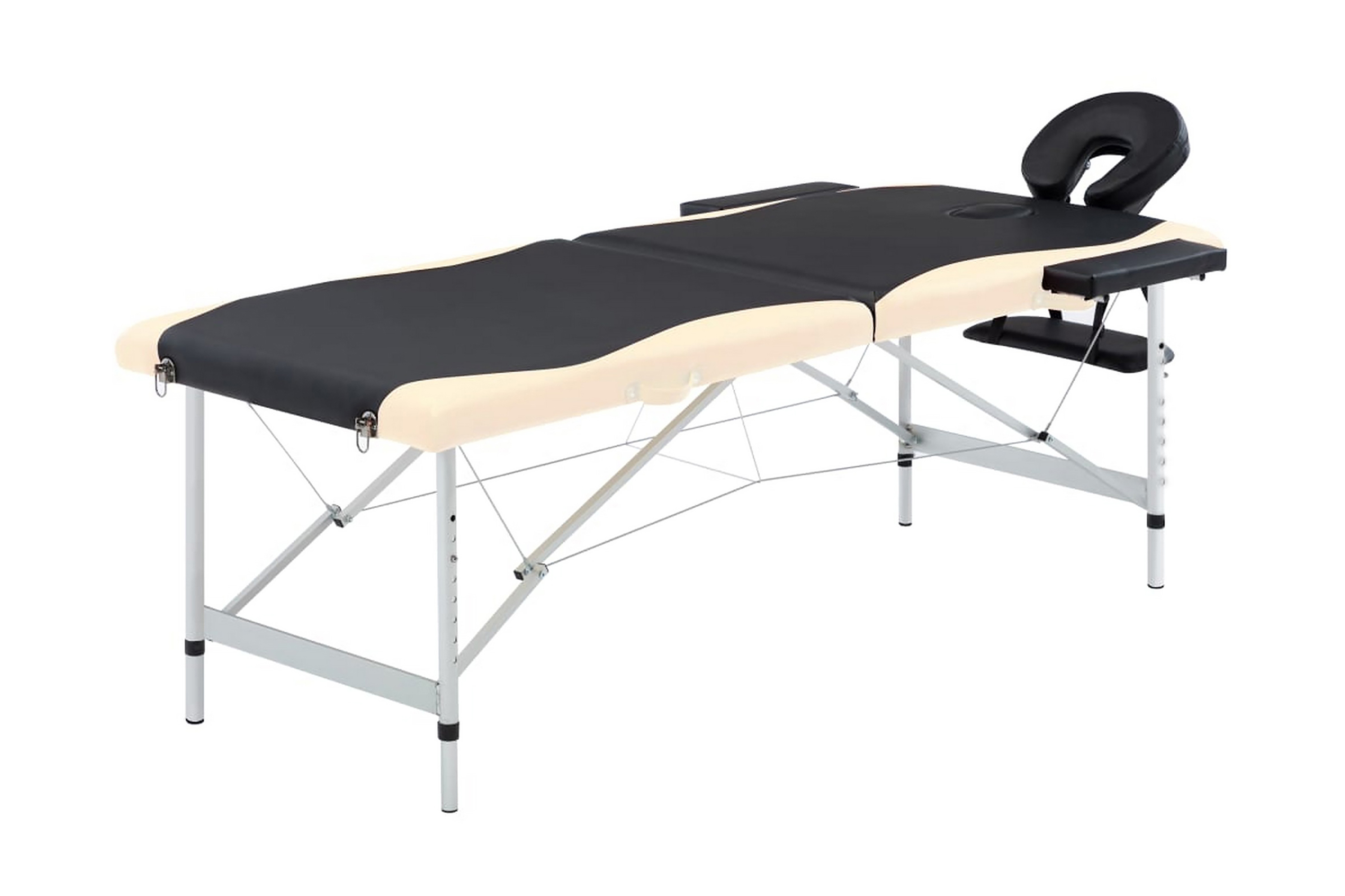 Hopfällbar massagebänk 2 sektioner aluminium svart och beige – Svart