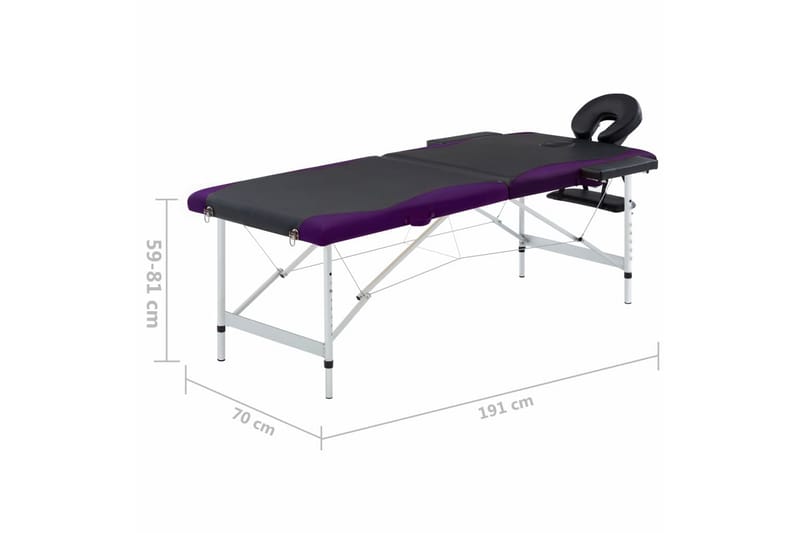 Hopfällbar massagebänk 2 sektioner aluminium svart och lila - Svart - Kök & hushåll - Personvård & hälsa - Massage & välbefinnande - Massagebänk & massagebord