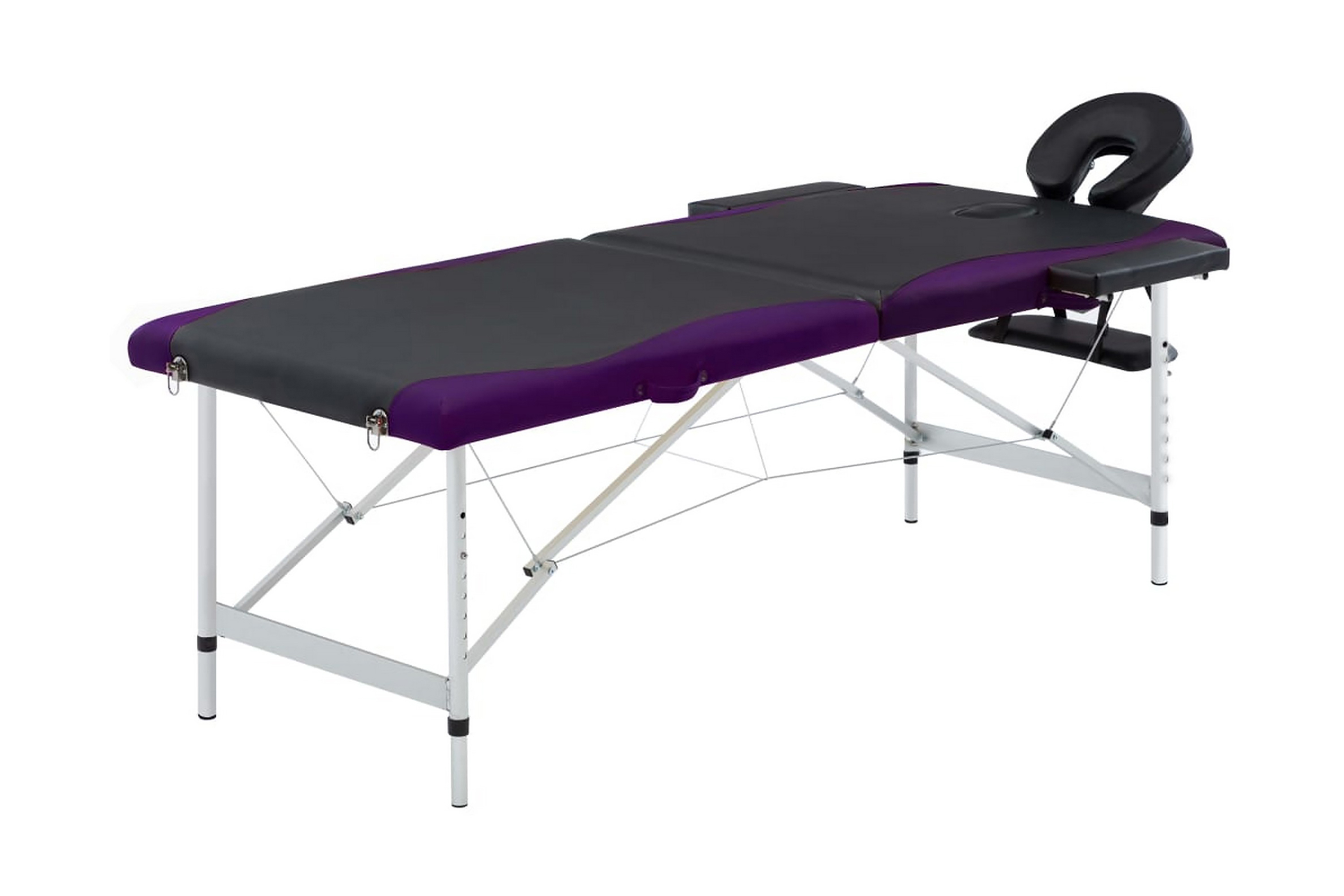 Hopfällbar massagebänk 2 sektioner aluminium svart och lila – Svart