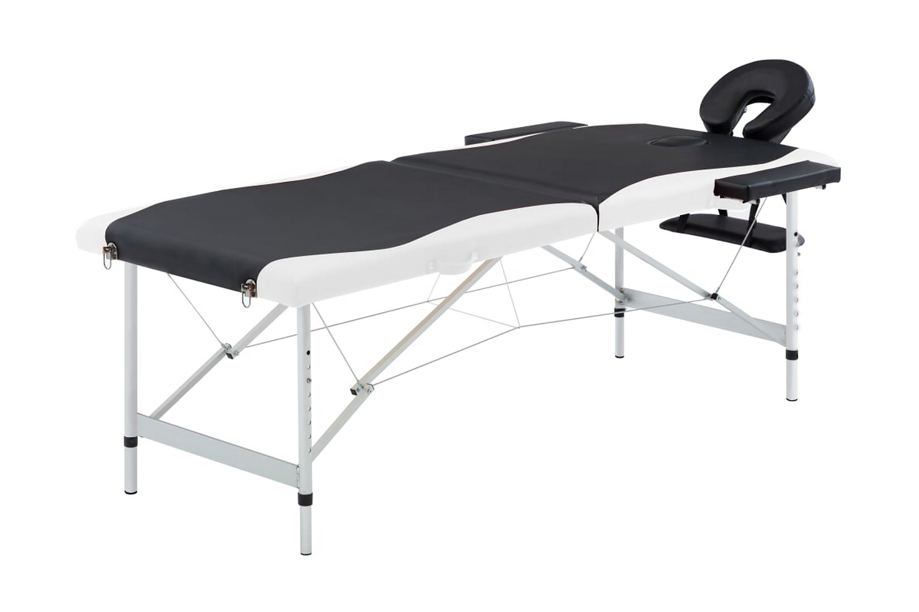 Hopfällbar massagebänk 2 sektioner aluminium svart och vit – Svart