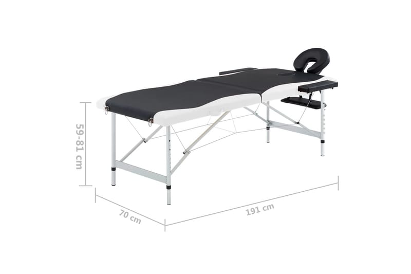 Hopfällbar massagebänk 2 sektioner aluminium svart och vit - Svart - Kök & hushåll - Personvård & hälsa - Massage & välbefinnande - Massagebänk & massagebord