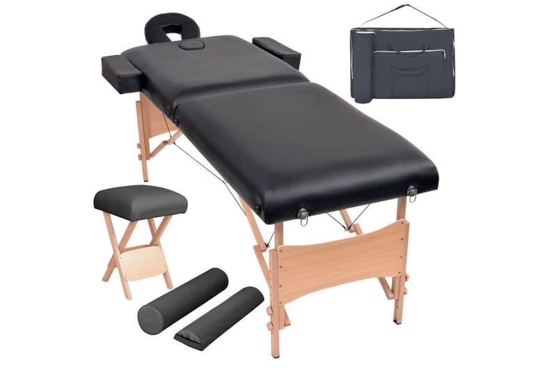 Hopfällbar massagebänk 2 sektioner och pall set 10 cm tjock - Svart - Massagebänk & massagebord