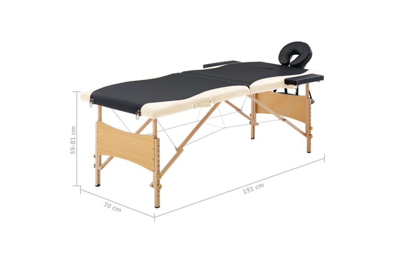 Hopfällbar massagebänk 2 sektioner trä svart och beige - Svart - Kök & hushåll - Personvård & hälsa - Massage & välbefinnande - Massagebänk & massagebord