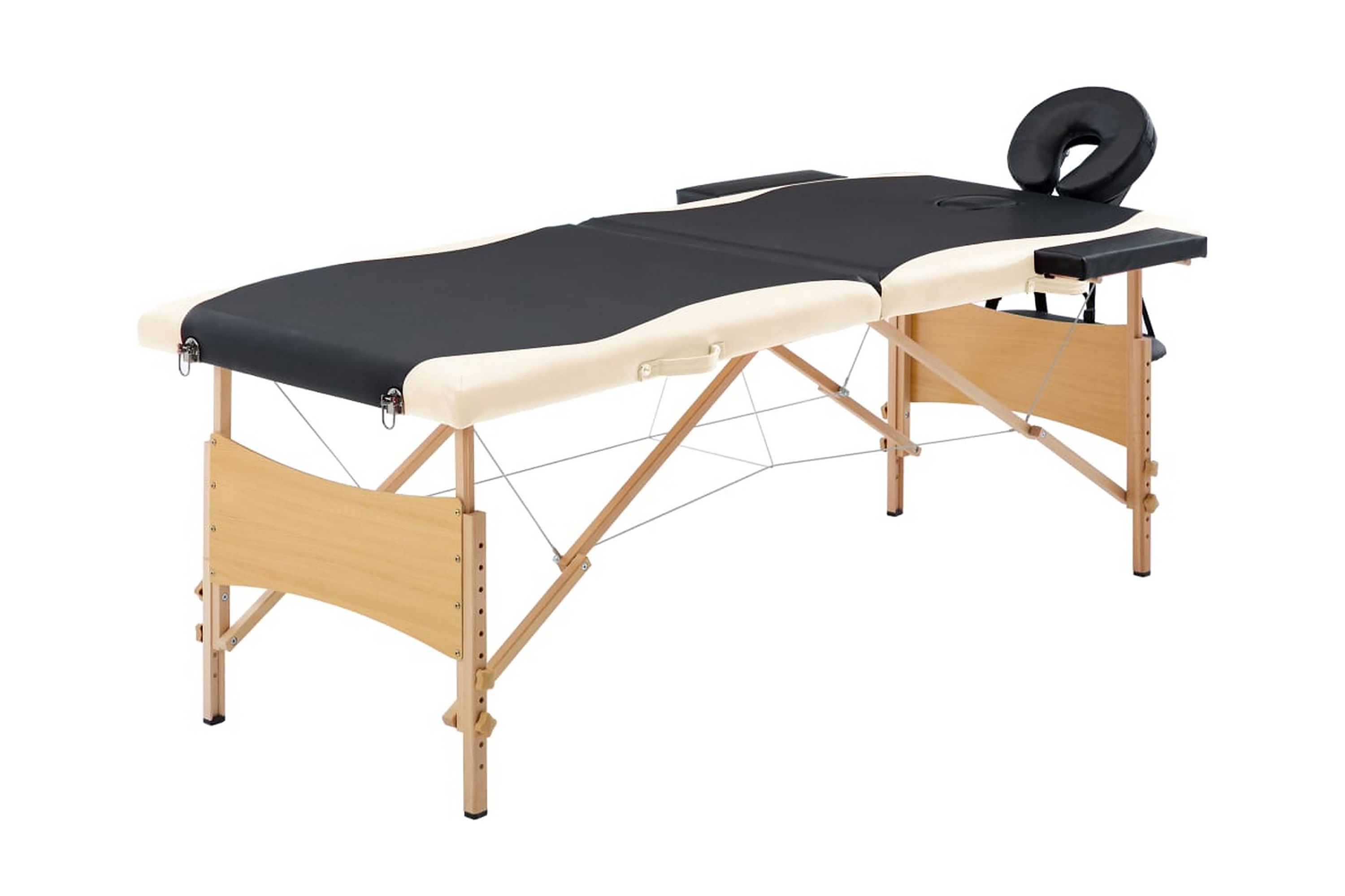 Hopfällbar massagebänk 2 sektioner trä svart och beige – Svart