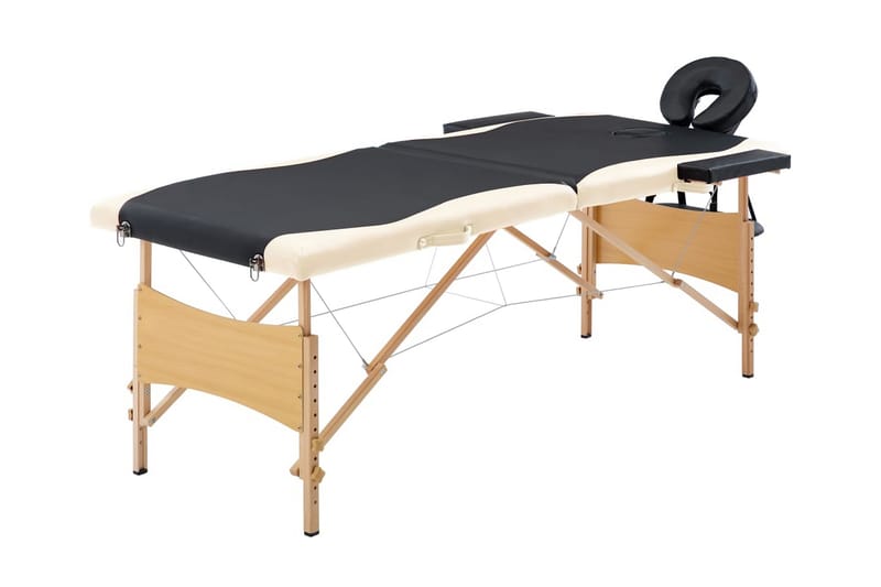 Hopfällbar massagebänk 2 sektioner trä svart och beige - Svart - Massagebänk & massagebord