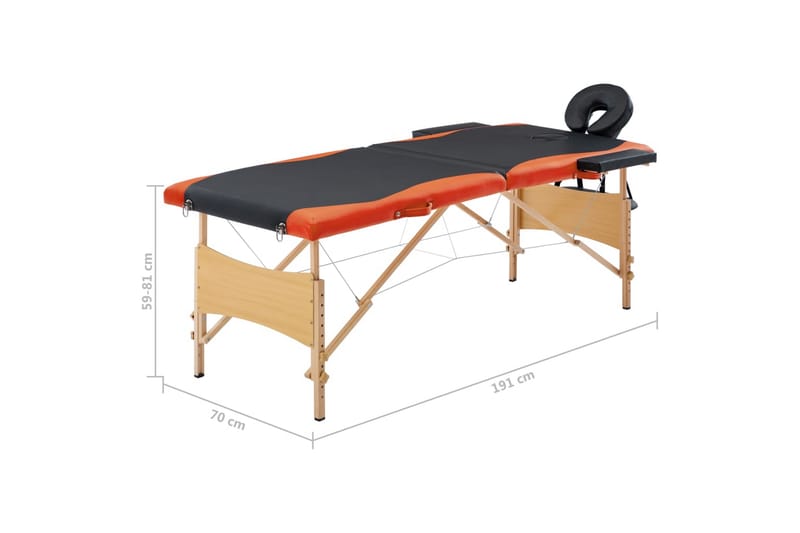 Hopfällbar massagebänk 2 sektioner trä svart och orange - Svart - Kök & hushåll - Personvård & hälsa - Massage & välbefinnande - Massagebänk & massagebord