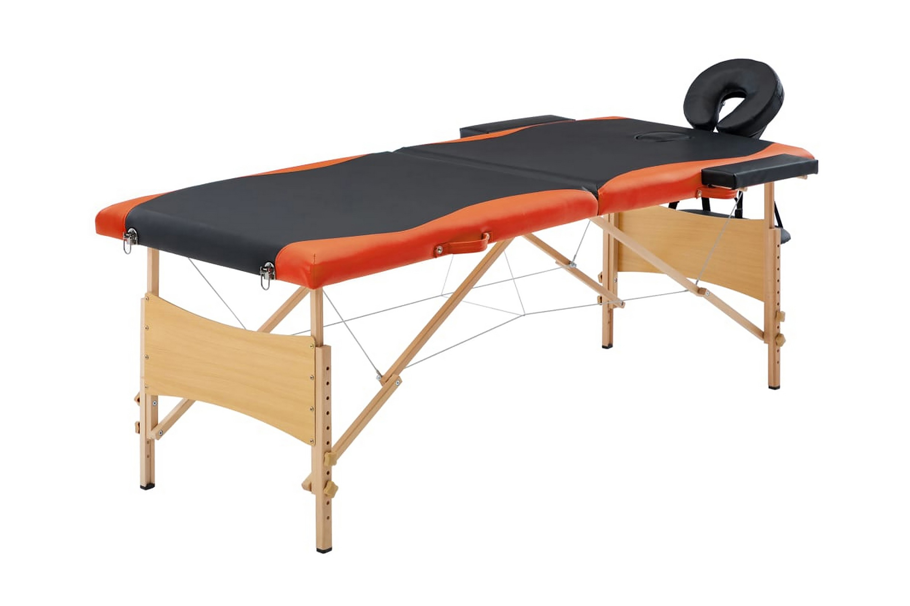 Hopfällbar massagebänk 2 sektioner trä svart och orange – Svart