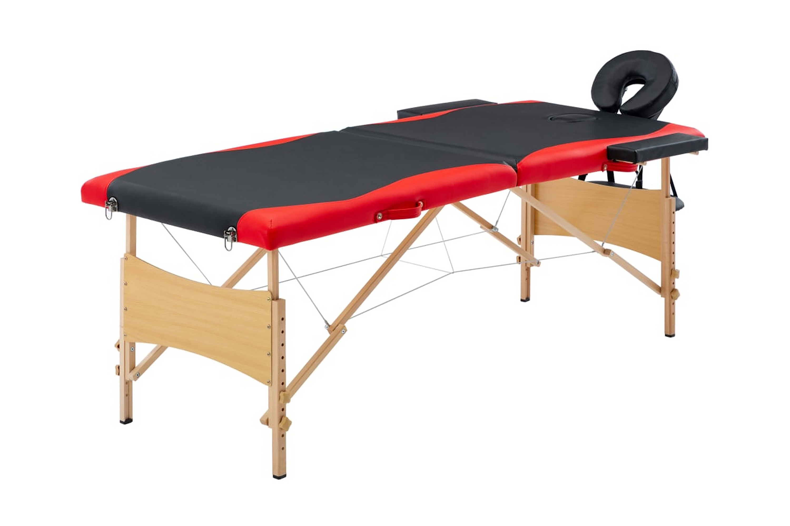 Hopfällbar massagebänk 2 sektioner trä svart och röd – Svart