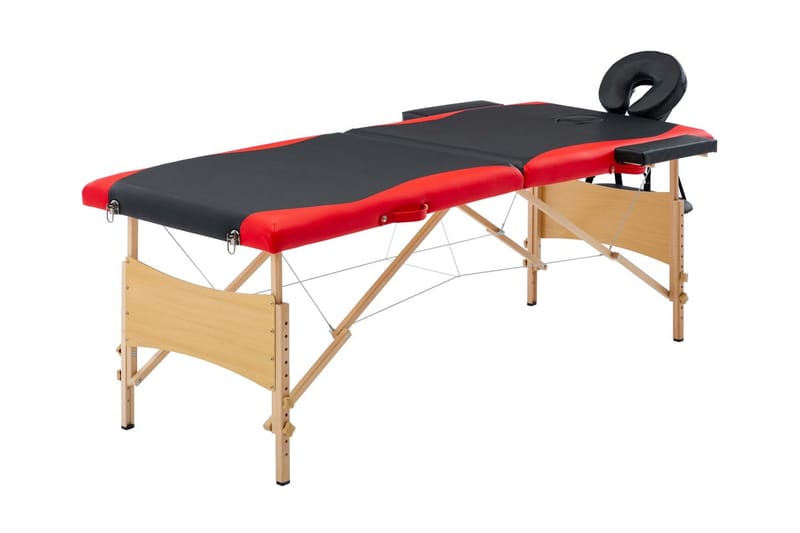 Hopfällbar massagebänk 2 sektioner trä svart och röd - Massagebänk & massagebord