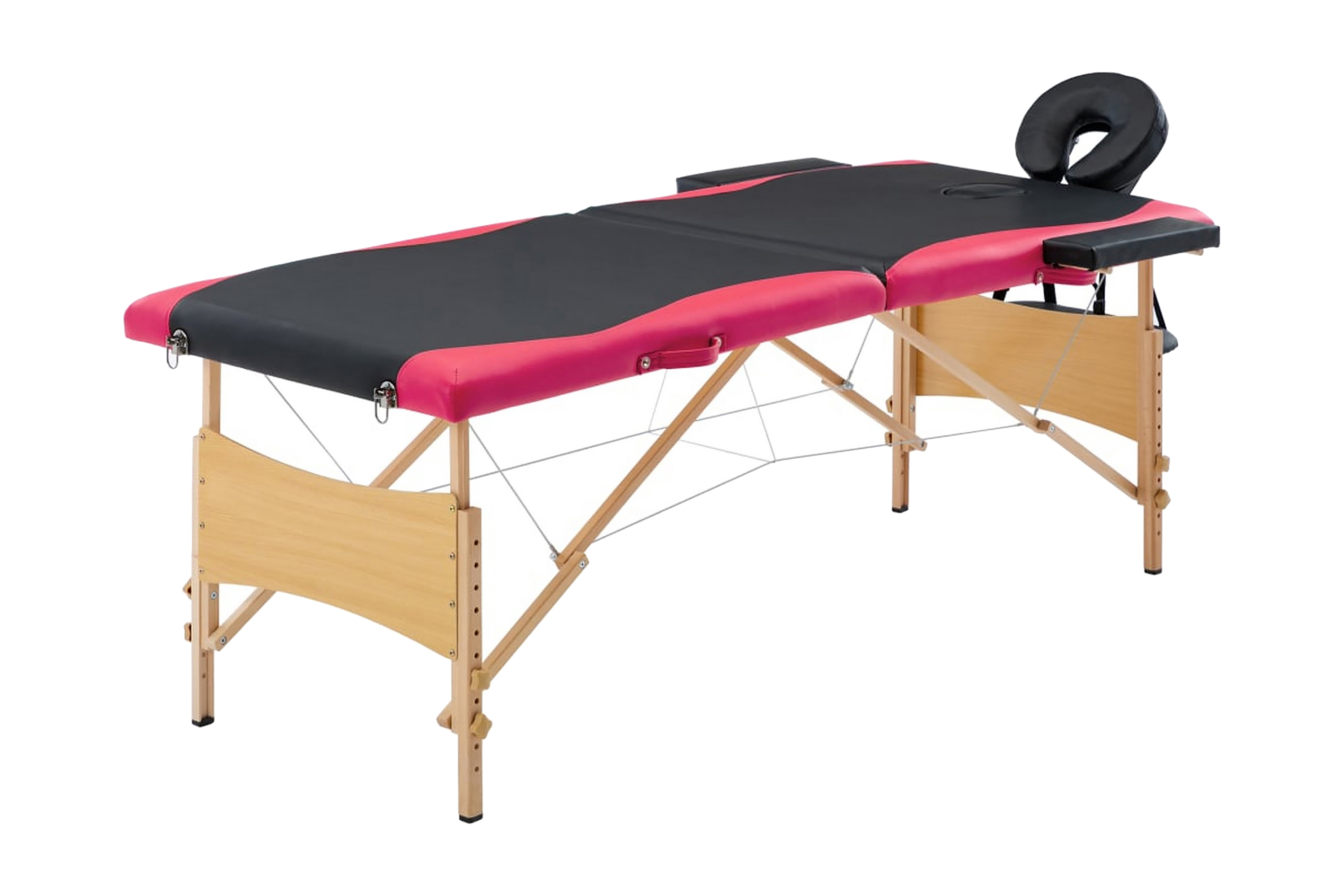 Hopfällbar massagebänk 2 sektioner trä svart och rosa – Svart