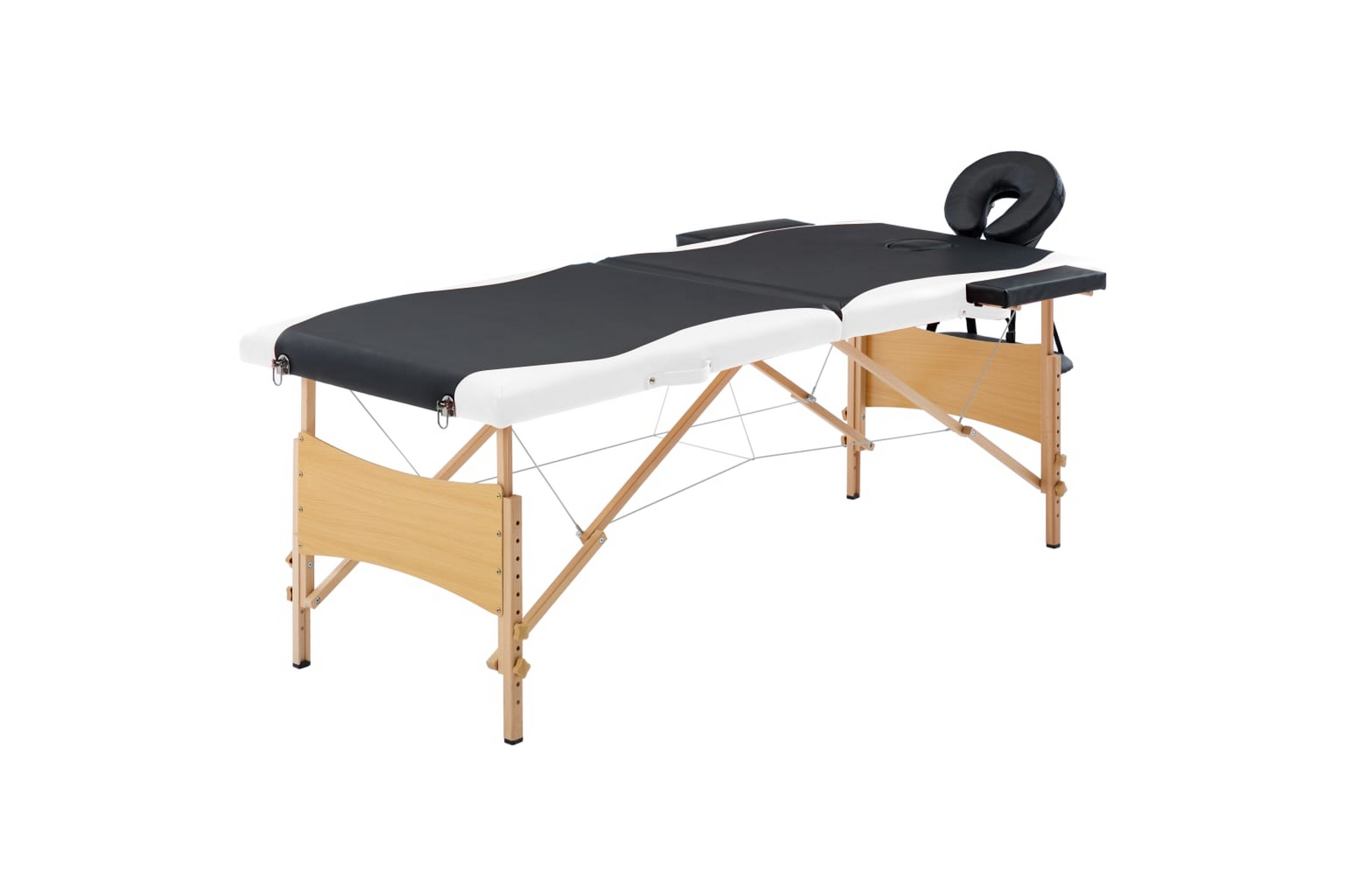 Hopfällbar massagebänk 2 sektioner trä svart och vit – Svart