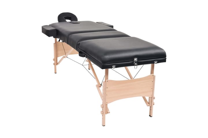 Hopfällbar massagebänk 3 sektioner 10 cm tjock svart - Massagebänk & massagebord