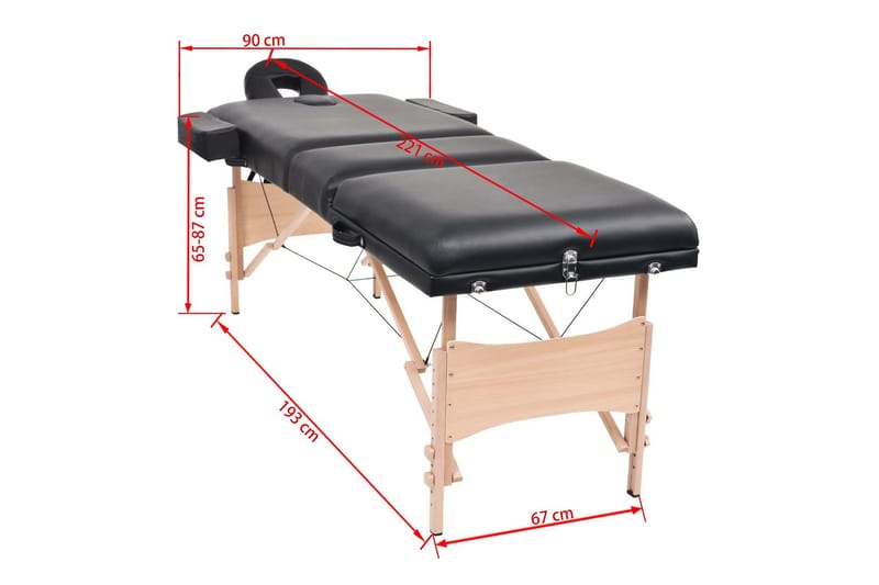 Hopfällbar massagebänk 3 sektioner 10 cm tjock svart - Svart - Kök & hushåll - Personvård & hälsa - Massage & välbefinnande - Massagebänk & massagebord