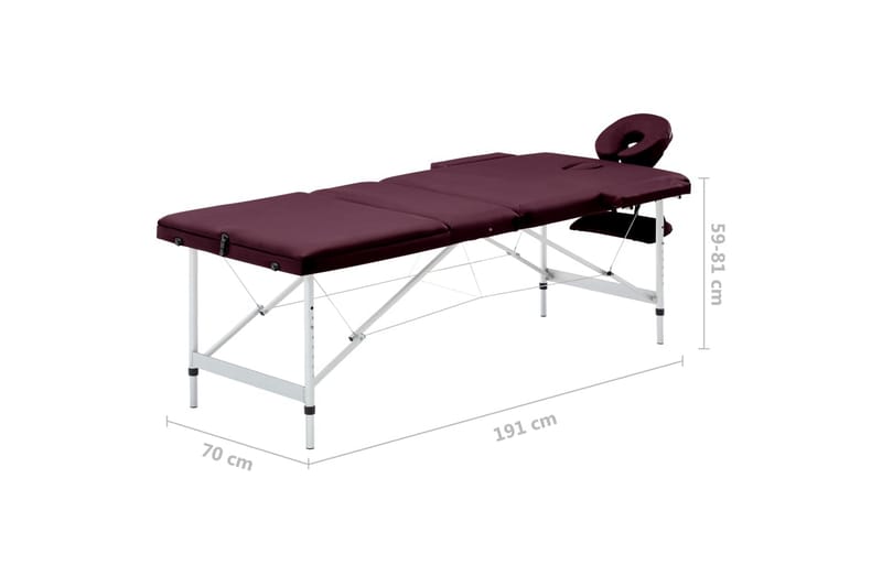 Hopfällbar massagebänk 3 sektioner aluminium lila - Lila - Massagebänk & massagebord