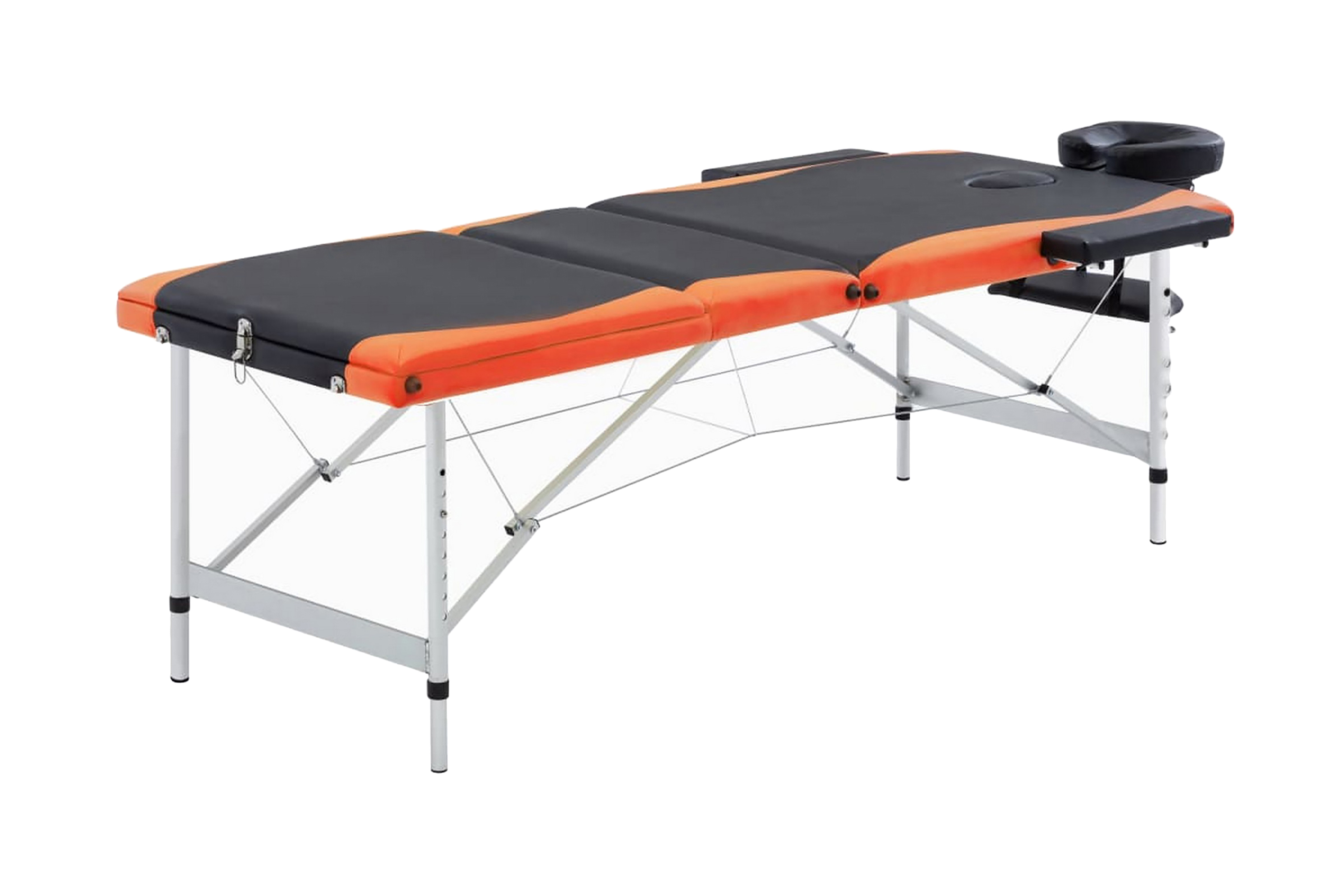 Hopfällbar massagebänk 3 sektioner aluminium och orange – Svart
