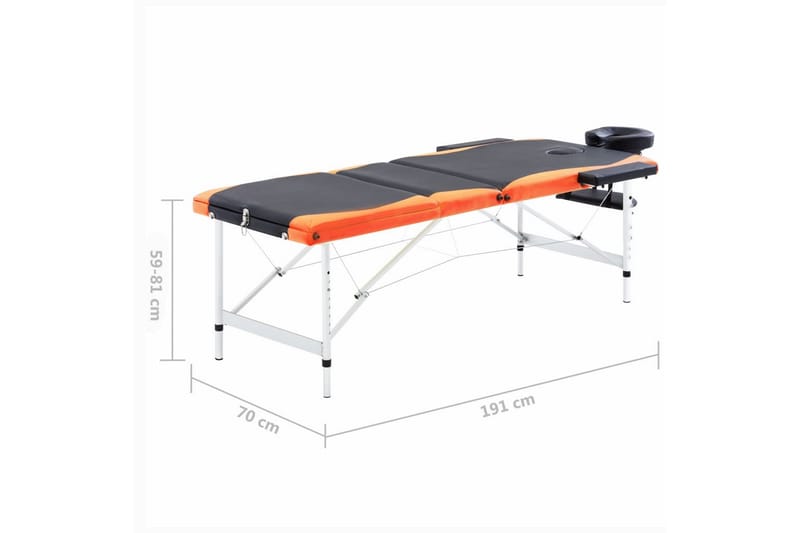 Hopfällbar massagebänk 3 sektioner aluminium och orange - Svart - Massagebänk & massagebord
