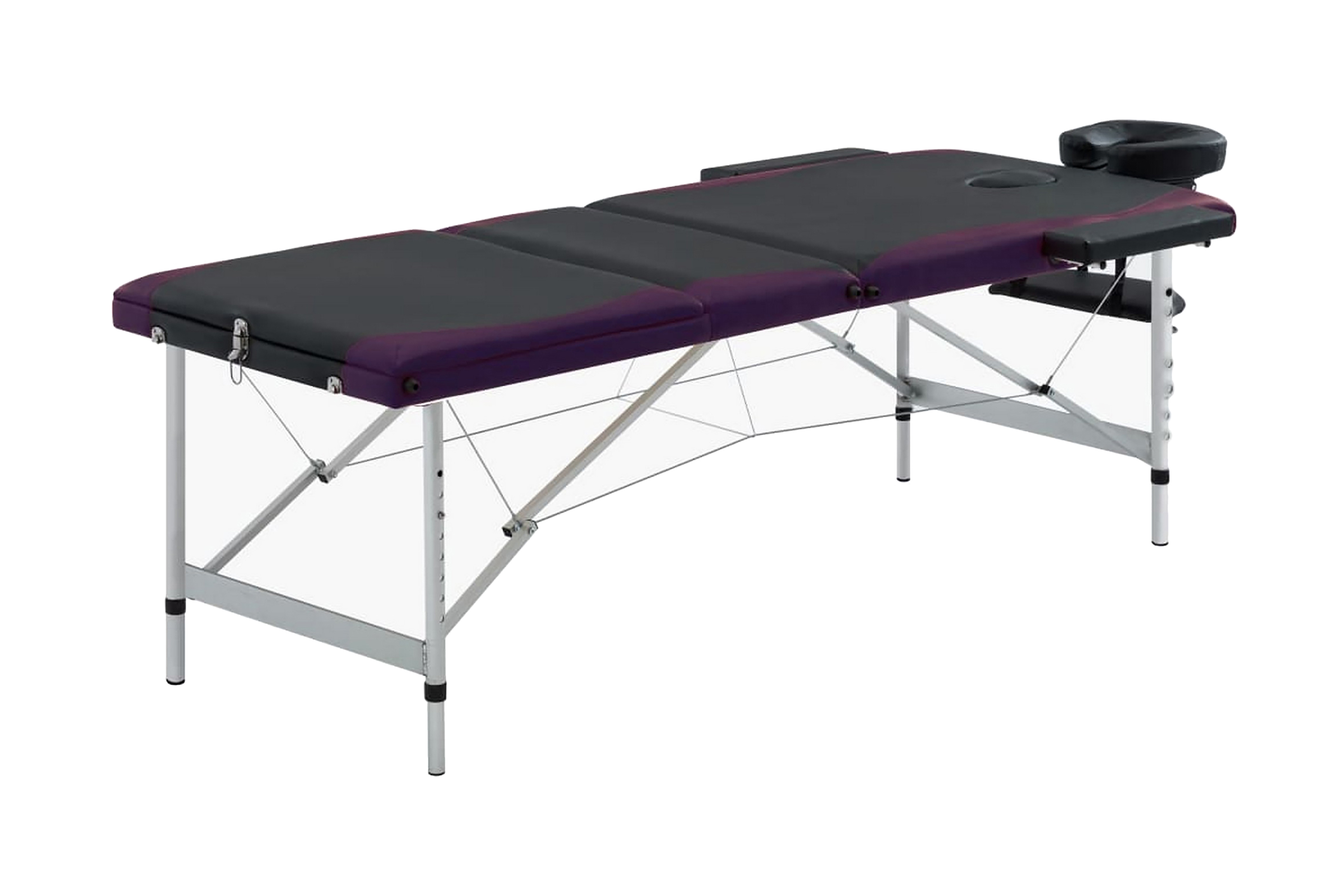 Hopfällbar massagebänk 3 sektioner aluminium svart och lila – Svart