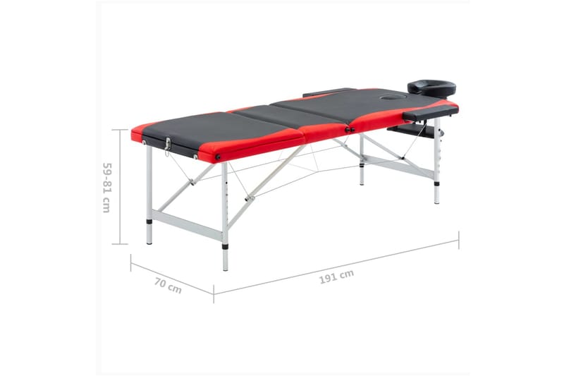 Hopfällbar massagebänk 3 sektioner aluminium svart och röd - Svart - Kök & hushåll - Personvård & hälsa - Massage & välbefinnande - Massagebänk & massagebord