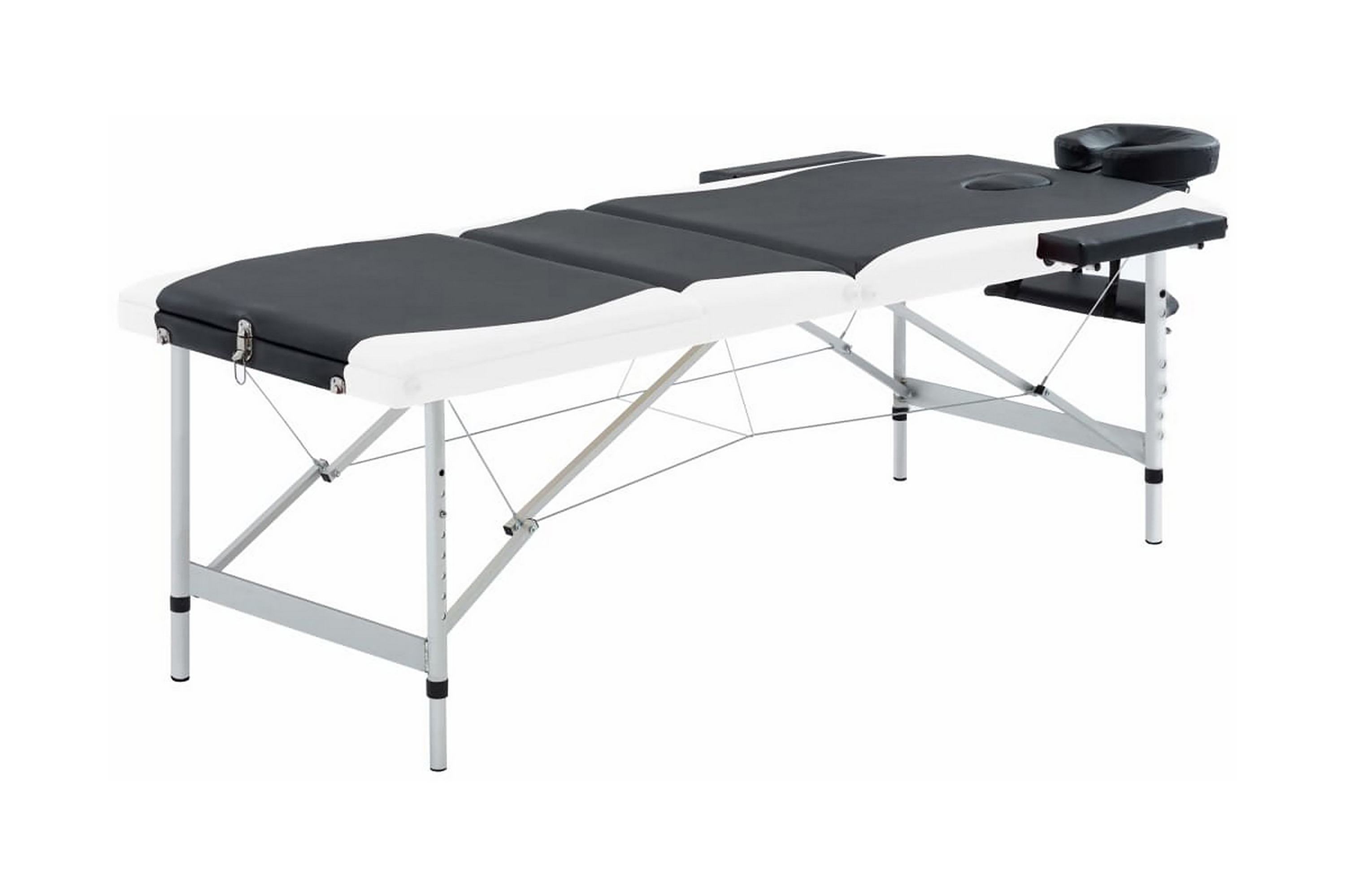 Hopfällbar massagebänk 3 sektioner aluminium svart och vit – Svart