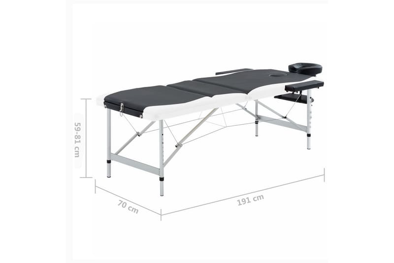 Hopfällbar massagebänk 3 sektioner aluminium svart och vit - Svart - Kök & hushåll - Personvård & hälsa - Massage & välbefinnande - Massagebänk & massagebord