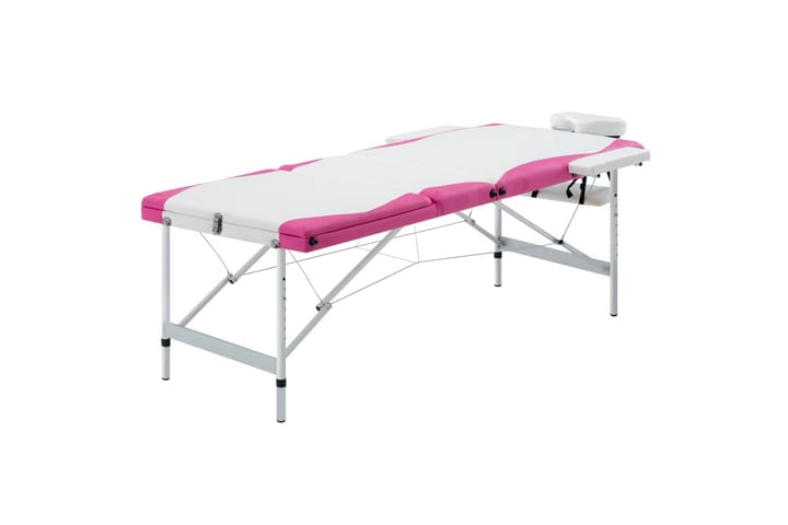 Hopfällbar massagebänk 3 sektioner aluminium vit och rosa - Massagebänk & massagebord