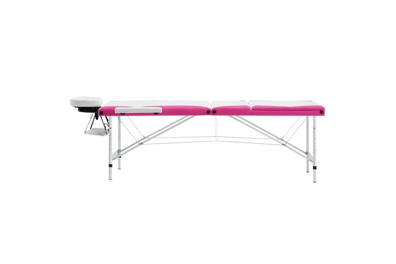 Hopfällbar massagebänk 3 sektioner aluminium vit och rosa - Vit - Kök & hushåll - Personvård & hälsa - Massage & välbefinnande - Massagebänk & massagebord