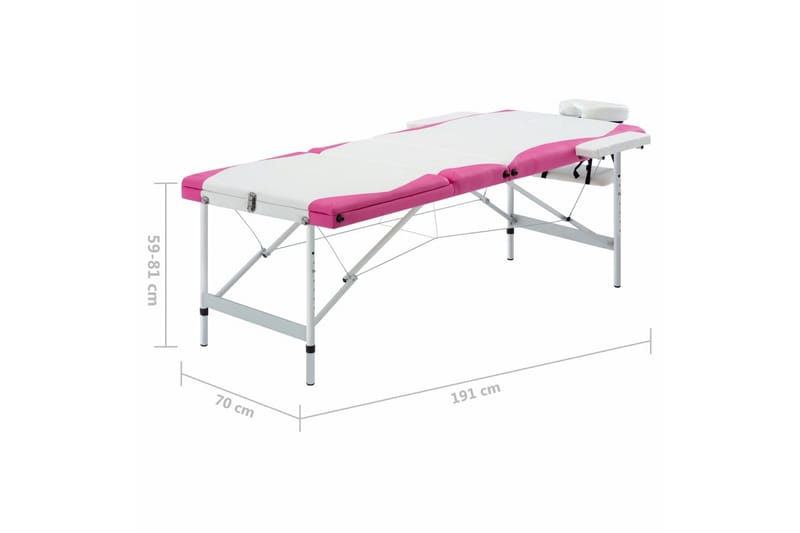 Hopfällbar massagebänk 3 sektioner aluminium vit och rosa - Vit - Kök & hushåll - Personvård & hälsa - Massage & välbefinnande - Massagebänk & massagebord