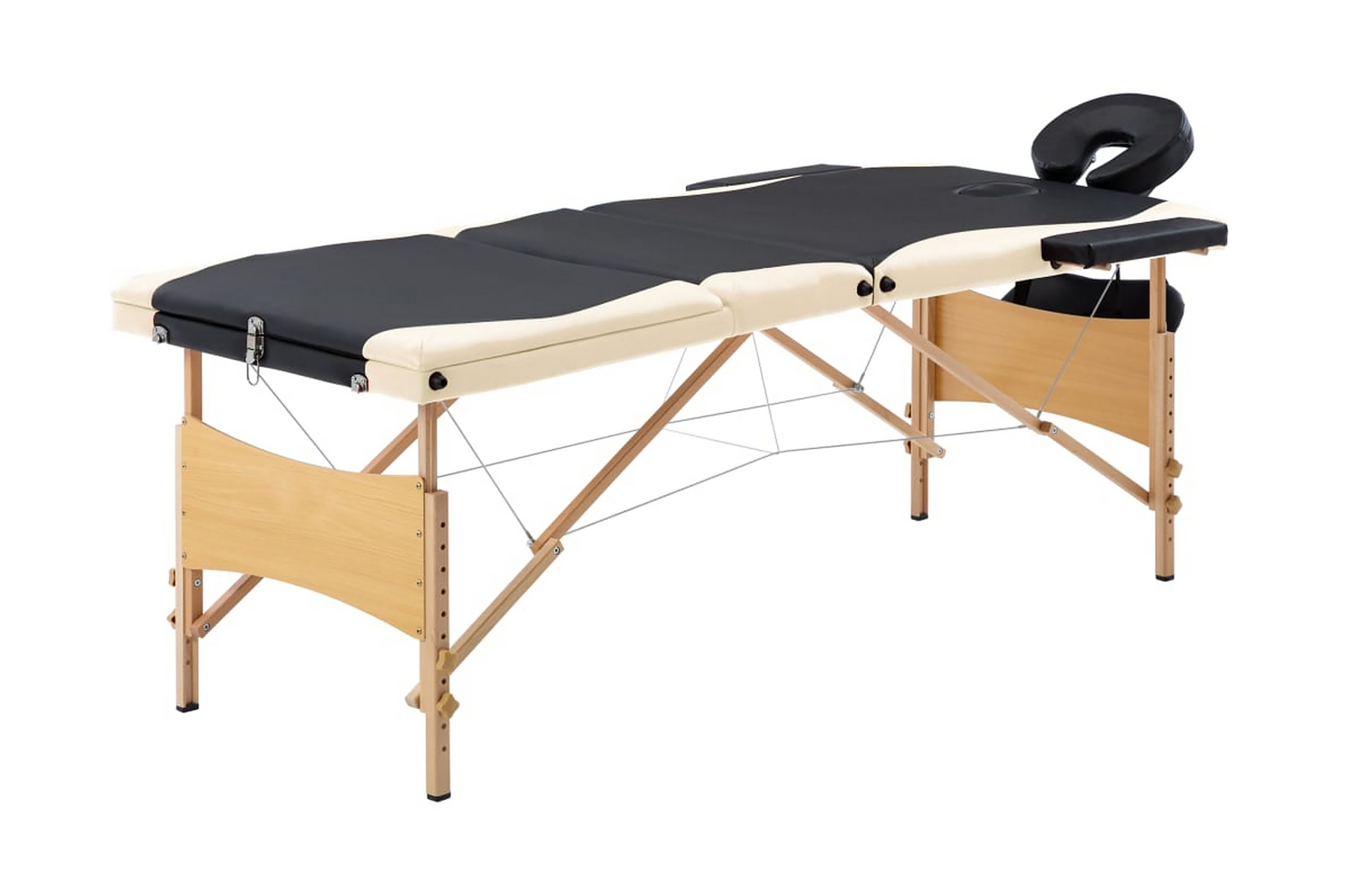 Hopfällbar massagebänk 3 sektioner trä svart och beige – Svart