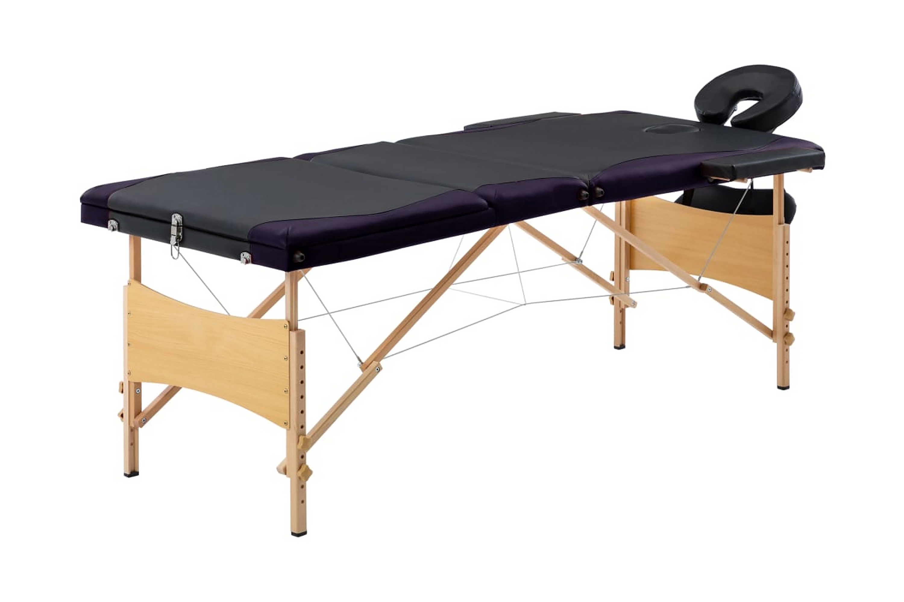 Hopfällbar massagebänk 3 sektioner trä svart och lila – Svart