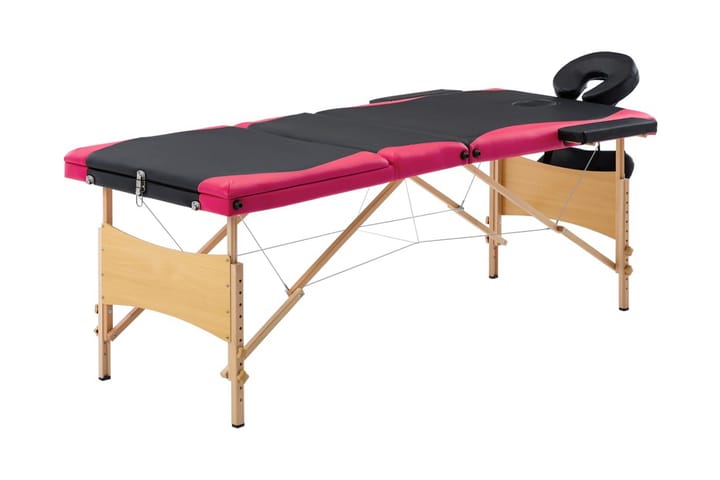 Hopfällbar massagebänk 3 sektioner trä svart och rosa - Massagebänk & massagebord