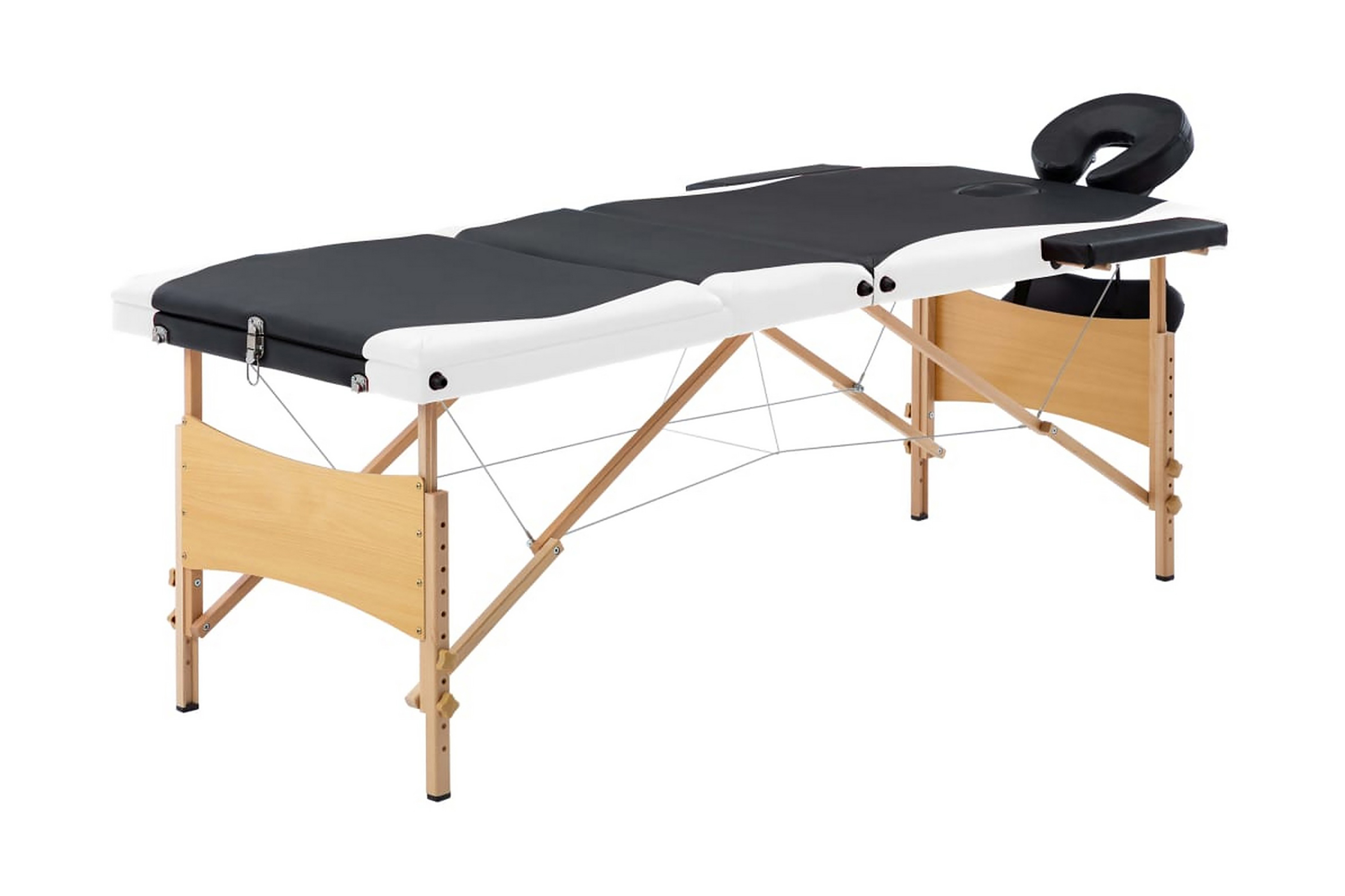 Hopfällbar massagebänk 3 sektioner trä svart och vit – Svart