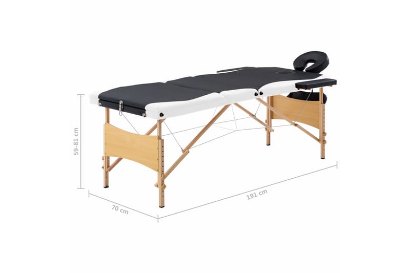 Hopfällbar massagebänk 3 sektioner trä svart och vit - Svart - Kök & hushåll - Personvård & hälsa - Massage & välbefinnande - Massagebänk & massagebord
