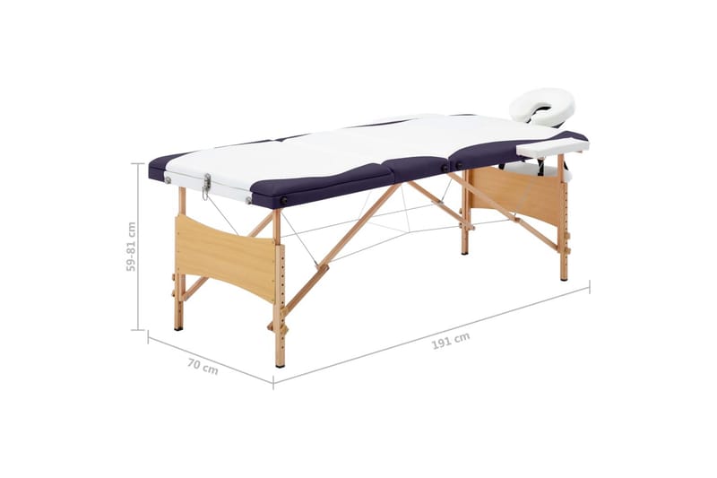 Hopfällbar massagebänk 3 sektioner trä vit och lila - Vit - Massagebänk & massagebord