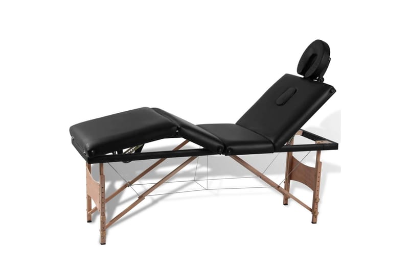 Svart hopfällbar 4-sektions massagebänk med träram - Svart - Massagebänk & massagebord