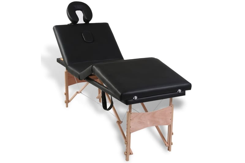 Svart hopfällbar 4-sektions massagebänk med träram - Svart - Massagebänk & massagebord