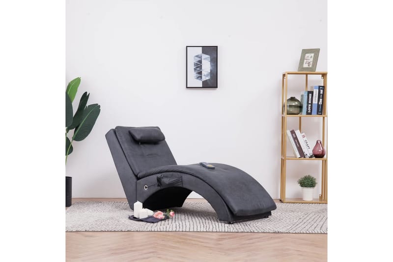 Massageschäslong med kudde grå konstmocka - Grå - Massagestolar & massagefåtöljer