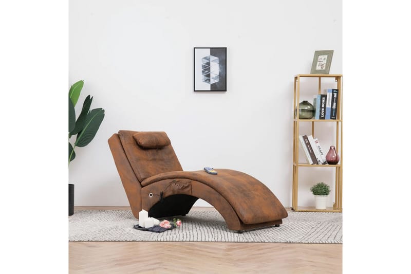 Massageschäslong med kudde brun konstmocka - Brun - Massagestolar & massagefåtöljer