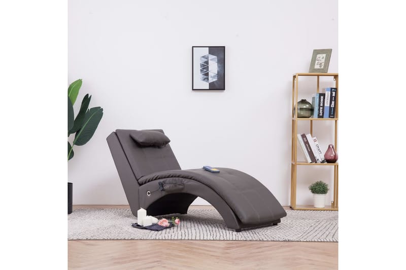 Massageschäslong med kudde grå konstläder - Grå - Skinnfåtölj - Massagestolar & massagefåtöljer
