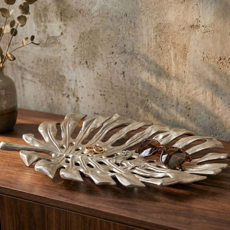 Ivora Dekorationsskål Monstera i aluminium - silver - Kök & hushåll - Servering & dukning - Annat för Dukning & Servering - Uppläggning