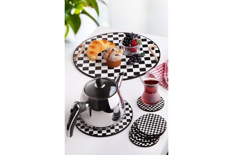 Träbricka & glasunderlägg 8-pack - Svart/Vit - Kök & hushåll - Servering & dukning - Fat & brickor - Serveringsfat & serveringsbricka