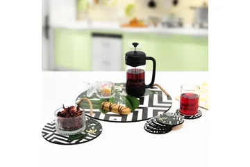 Träbricka & glasunderlägg 8-pack - Flerfärgad - Kök & hushåll - Servering & dukning - Fat & brickor - Serveringsfat & serveringsbricka