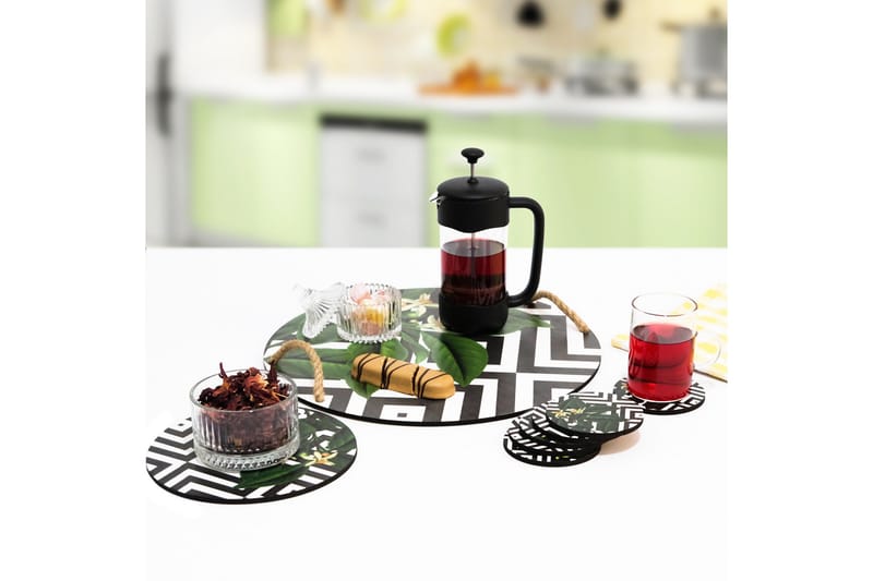 Träbricka & glasunderlägg 8-pack - Flerfärgad - Kök & hushåll - Servering & dukning - Fat & brickor - Serveringsfat & serveringsbricka