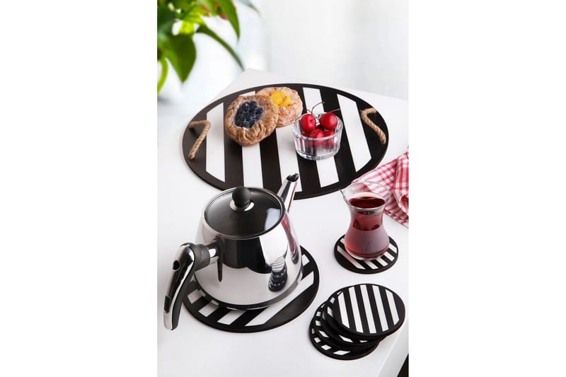 Träbricka & glasunderlägg 8-pack - Svart/Vit - Kök & hushåll - Servering & dukning - Fat & brickor - Serveringsfat & serveringsbricka